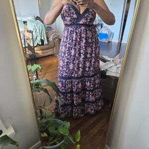 Express Navy and Pink Floral Maxi Dress